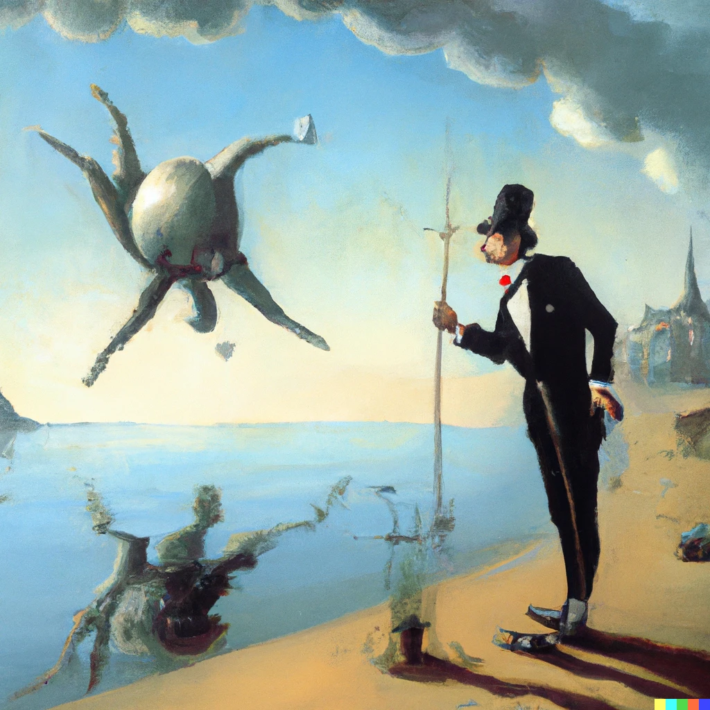 Prompt: a surrealist dream-like oil painting by Salvador Dalí of a the artist named Banksy