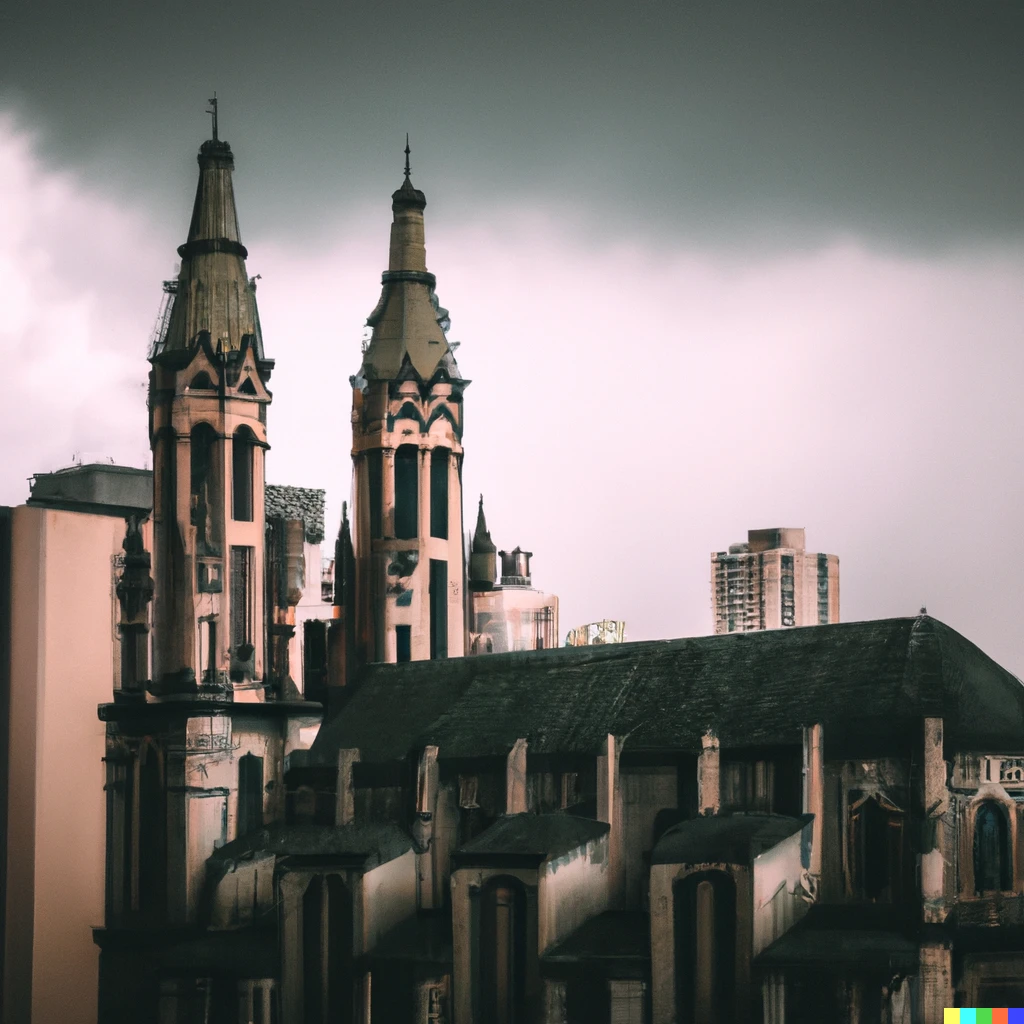 Prompt: Apocalyptic São Paulo See Metropolitan Cathedral during a cloudy day
