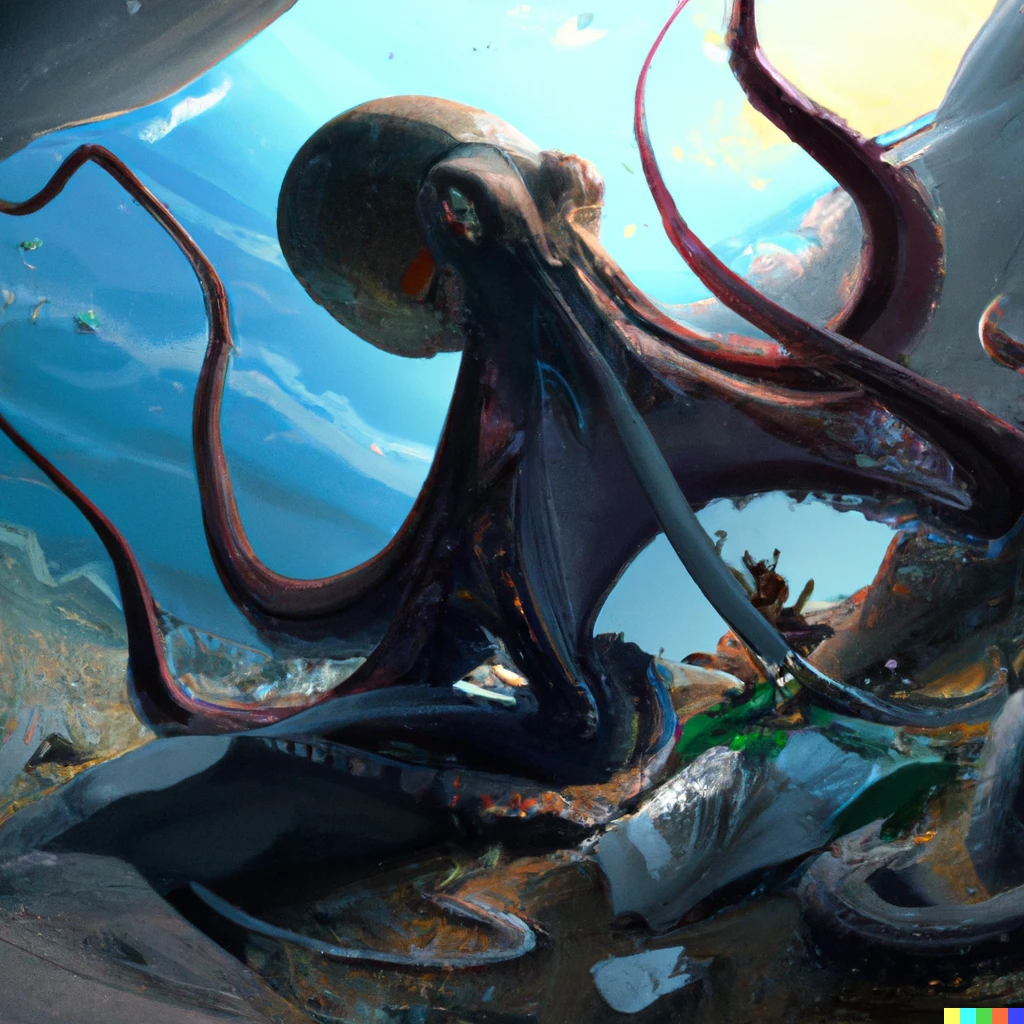 Prompt: An octopus eating earth, digital art