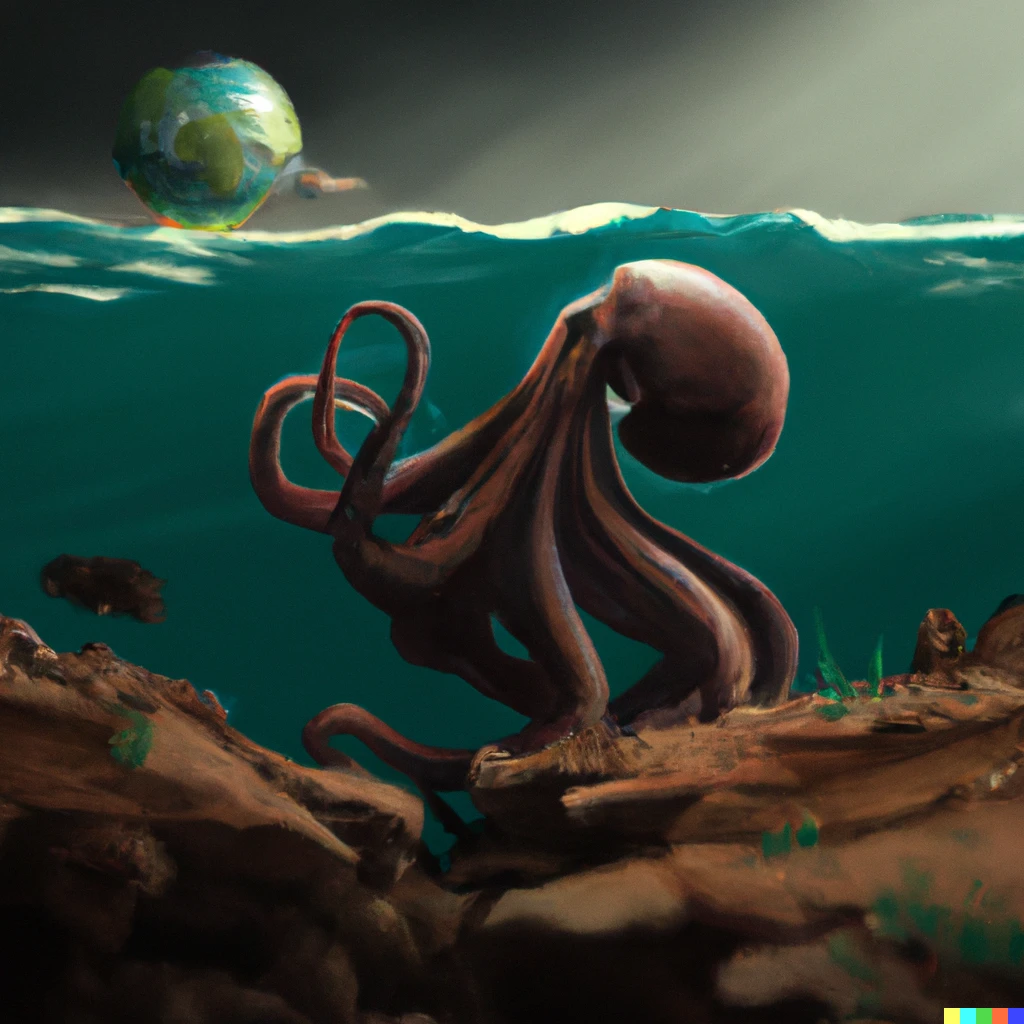 Prompt: An octopus eating earth, digital art