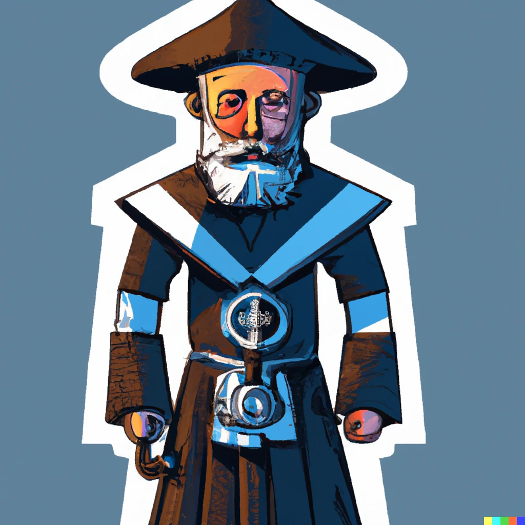 Prompt: lasercuter pirate priest