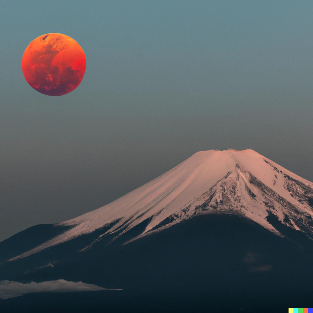 Prompt: Mt. Fuji with a red moon
