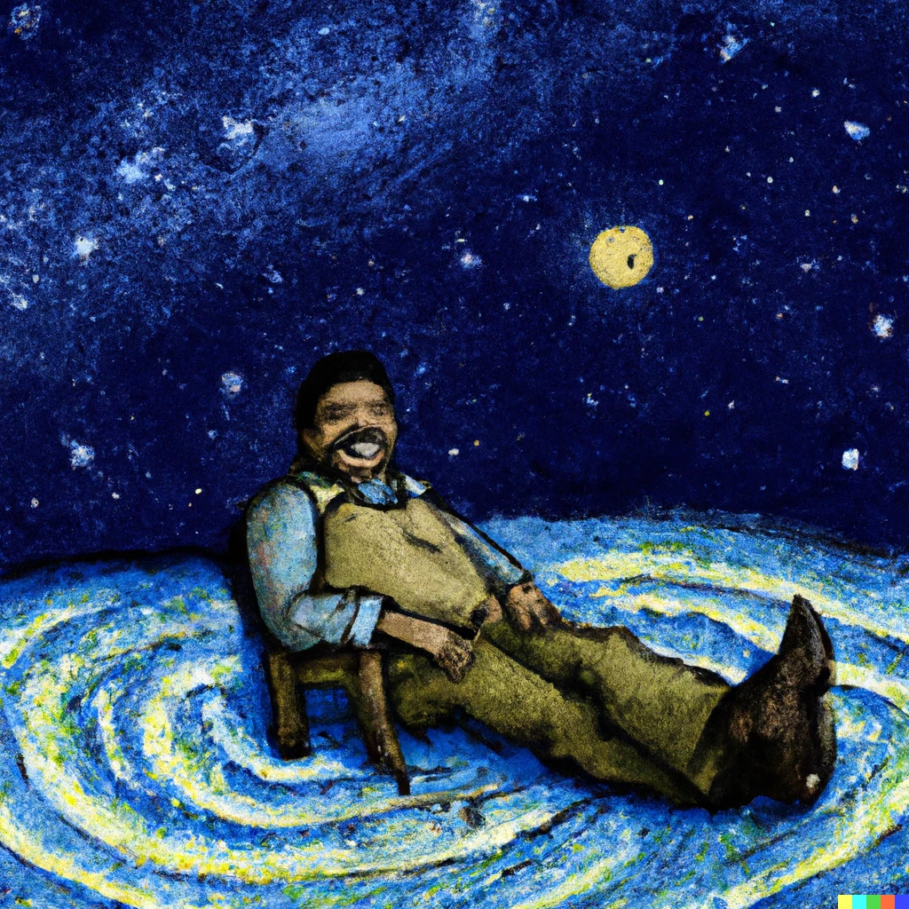 Prompt: Neil deGrasse Tyson chilling on the moon in the style of Van Gogh's starry night