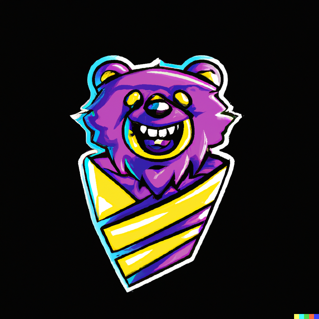 Shelby × Dall·e A Twitch Mascot Logo Of A Happy Purple Bear With A Blue Beard Yellow And Neon 6991