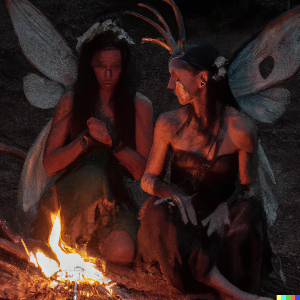 Prompt: dark fairy ritual around a fire