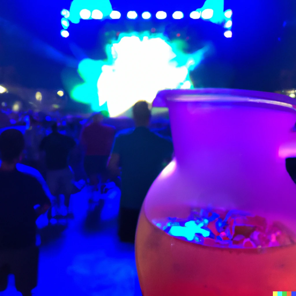 Prompt: A pitcher of nectar at a phish concert