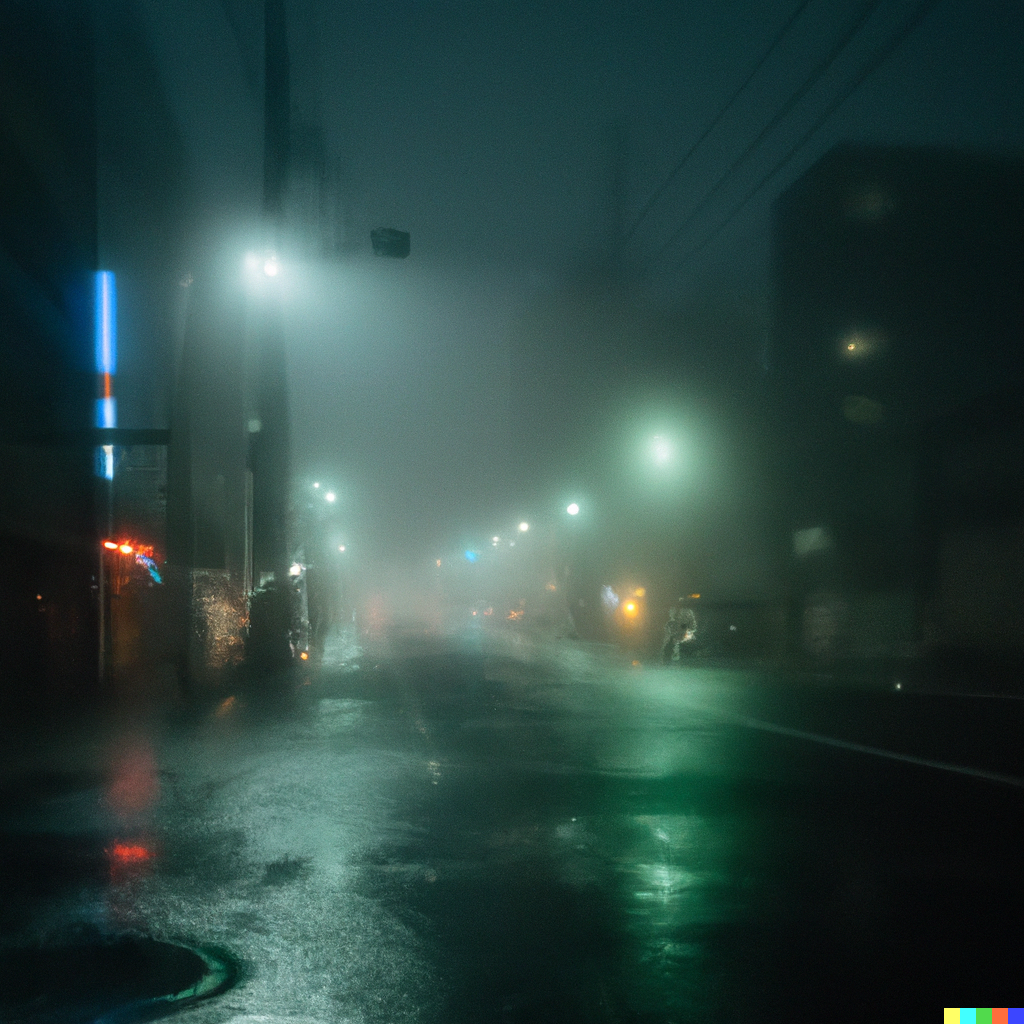 James × DALL·E 2 | Foggy, rainy night in Tokyo