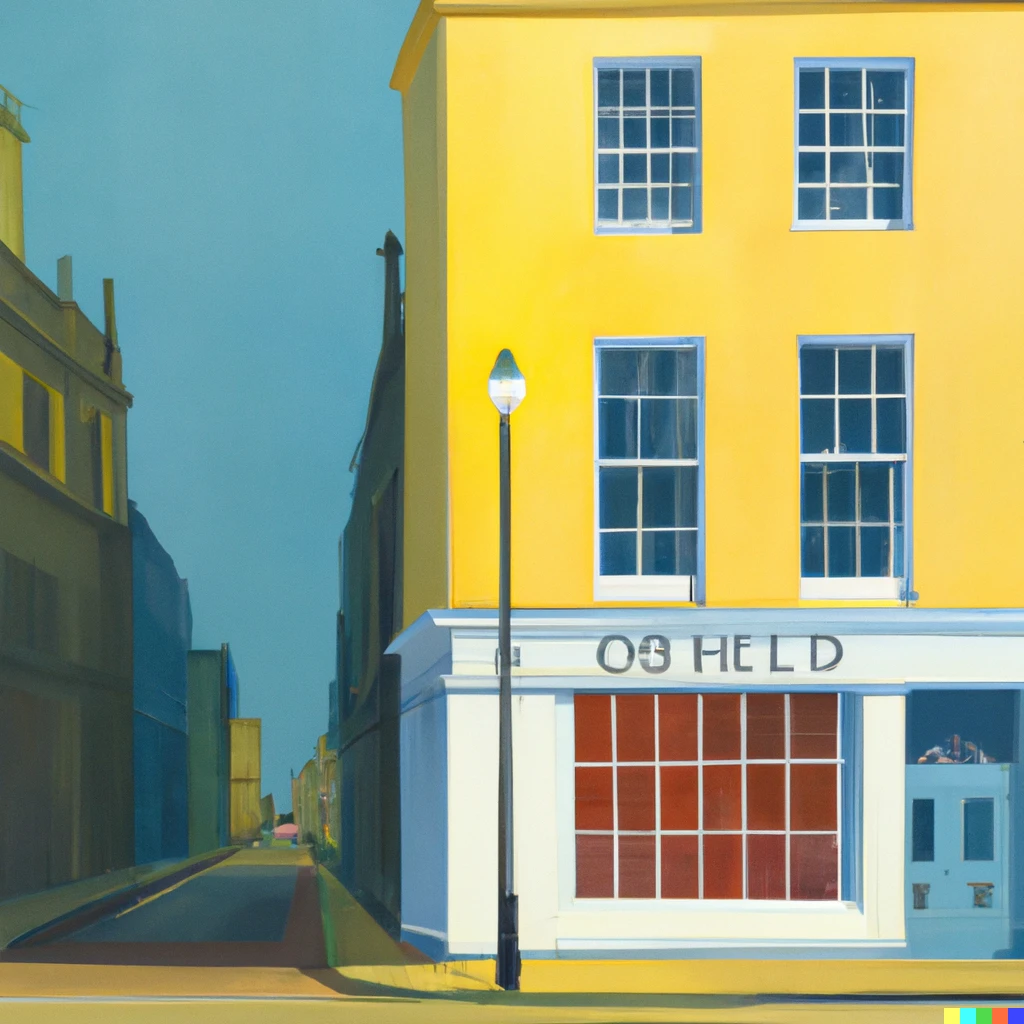 Prompt: Oxford, painted by Edward Hopper