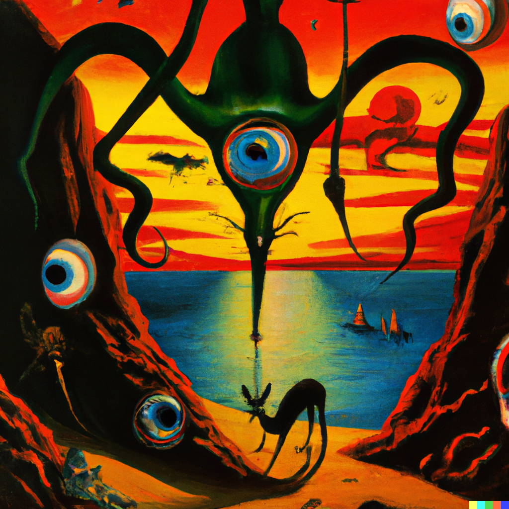 Martin × DALL·E 2 | the devil's brood, hd surreal painting, salvador dali