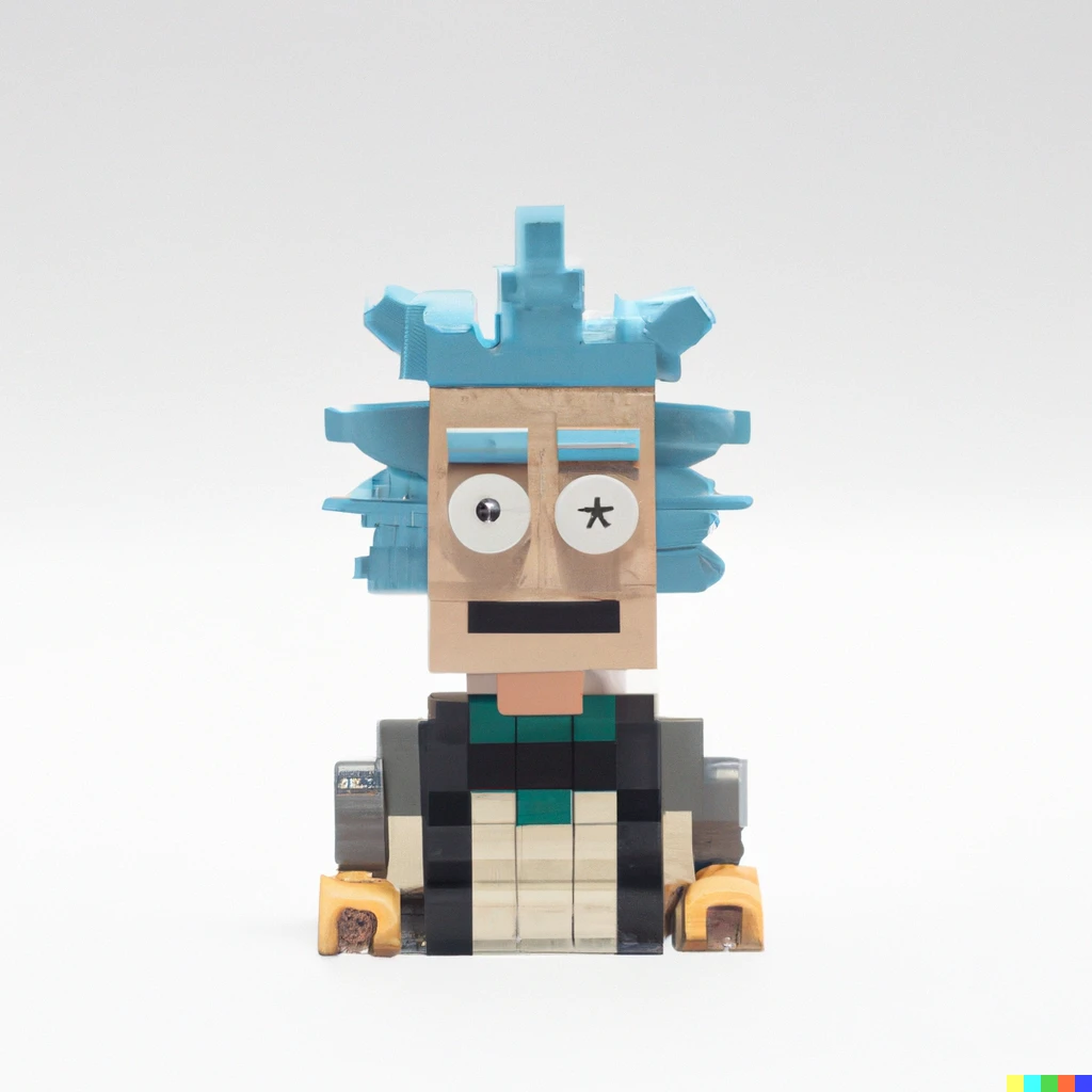 Prompt: "Rick Sanchez from Rick and Morty, made with pieces of Lego
