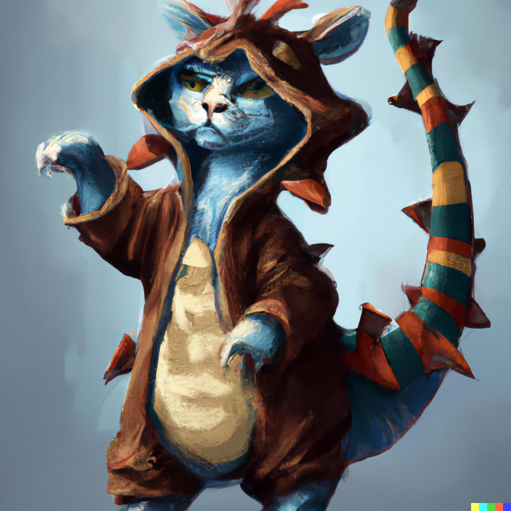 Prompt: A cat wearing a dragon costume, digital art