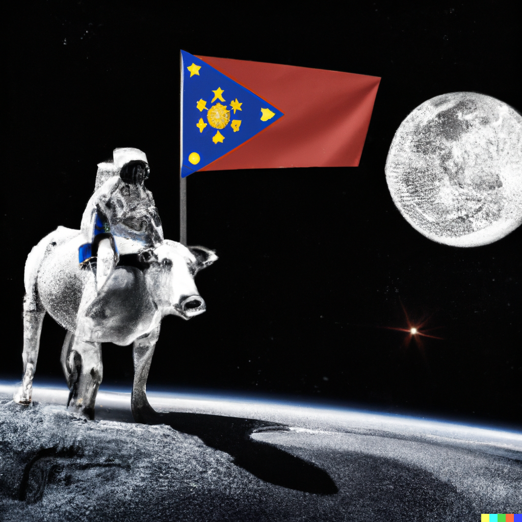 Eric Dalle An Astronaut Carrying A Philippines Flag On The Moon Riding A Buffalo