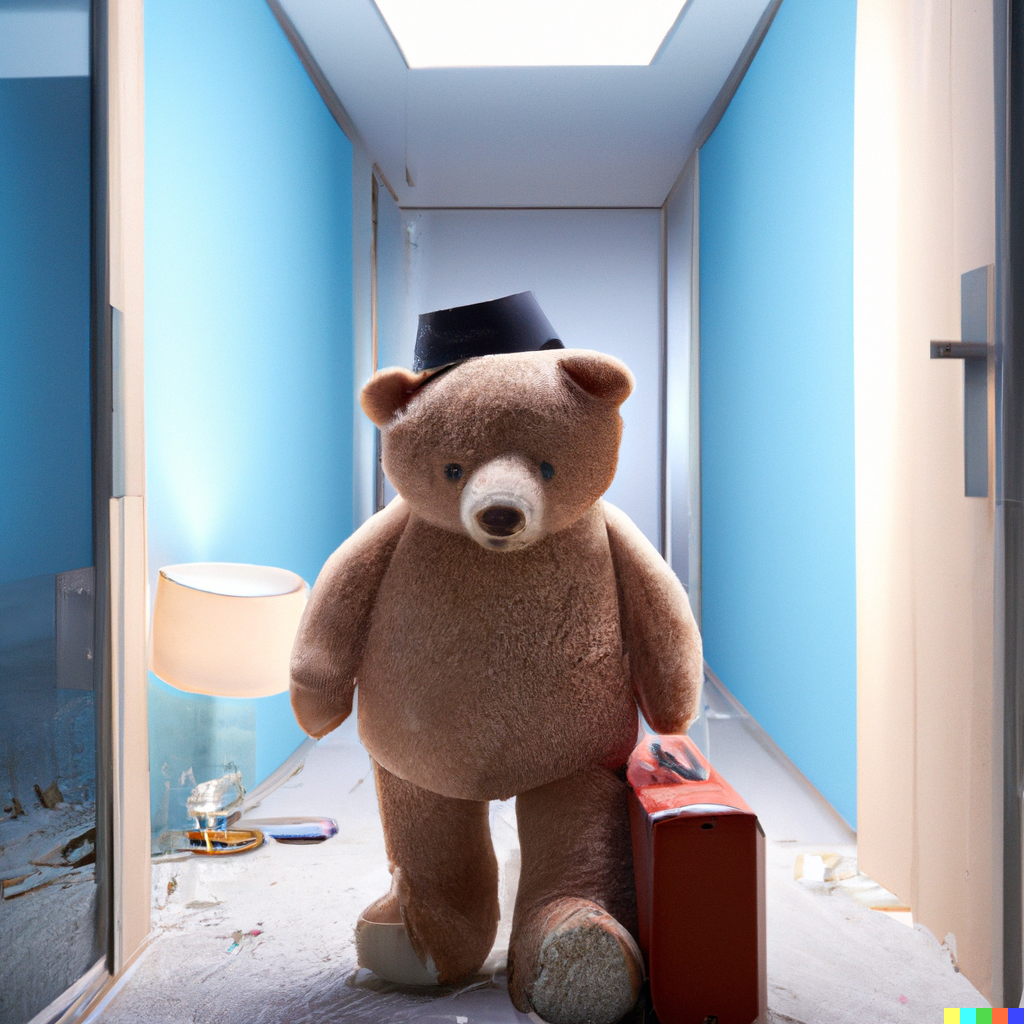 Eric × DALL·E 2 | Photo of a divorced teddy bear gets home to his ...