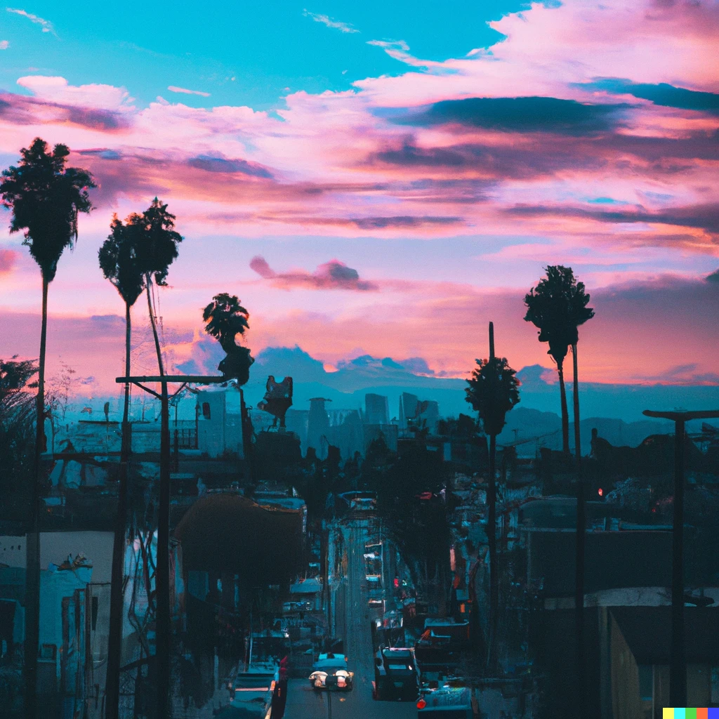 Prompt: Sunset in Los Angeles, synthwave
