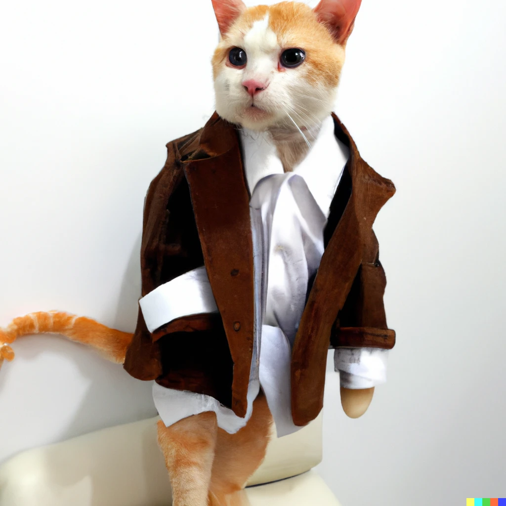 Prompt: A model cat wearing human models clothes.photograph