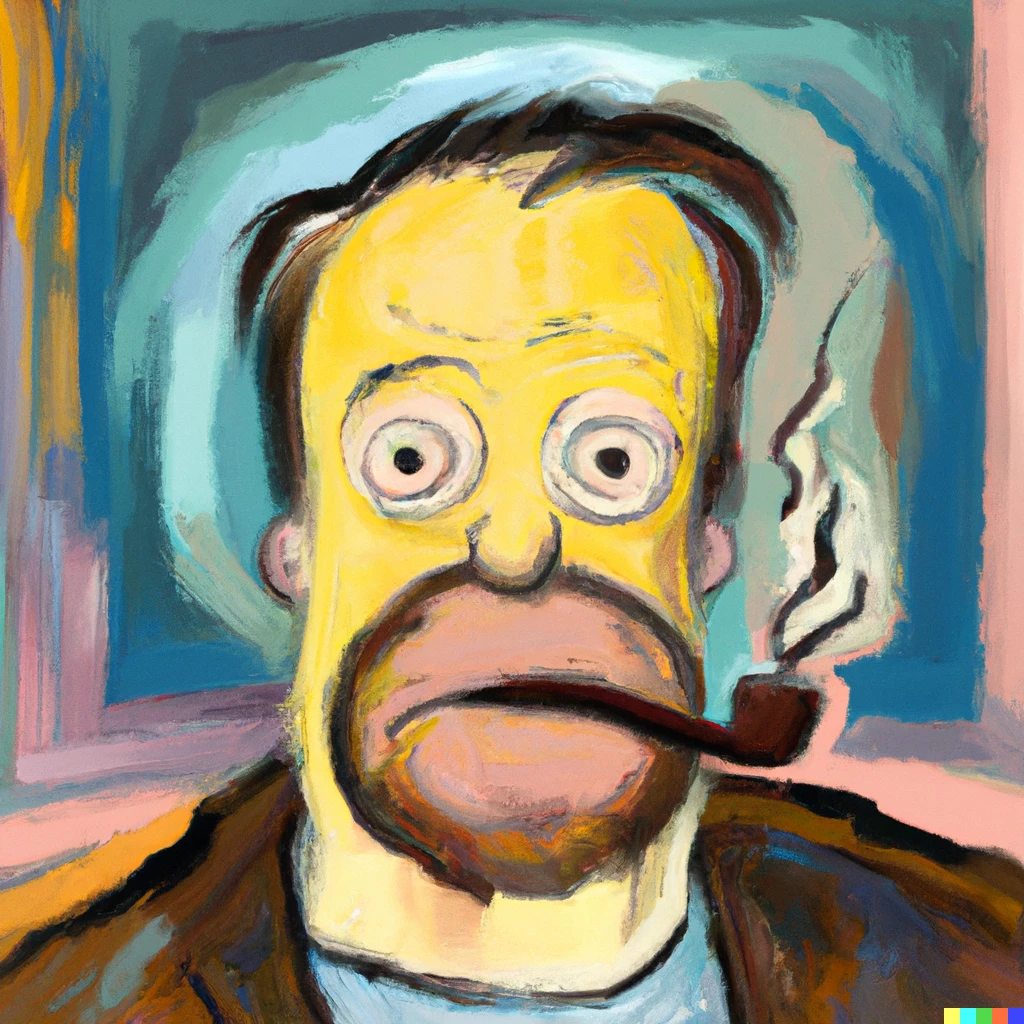 Prompt: Homer Simpson as a Francis Bacon painted self portrait 
