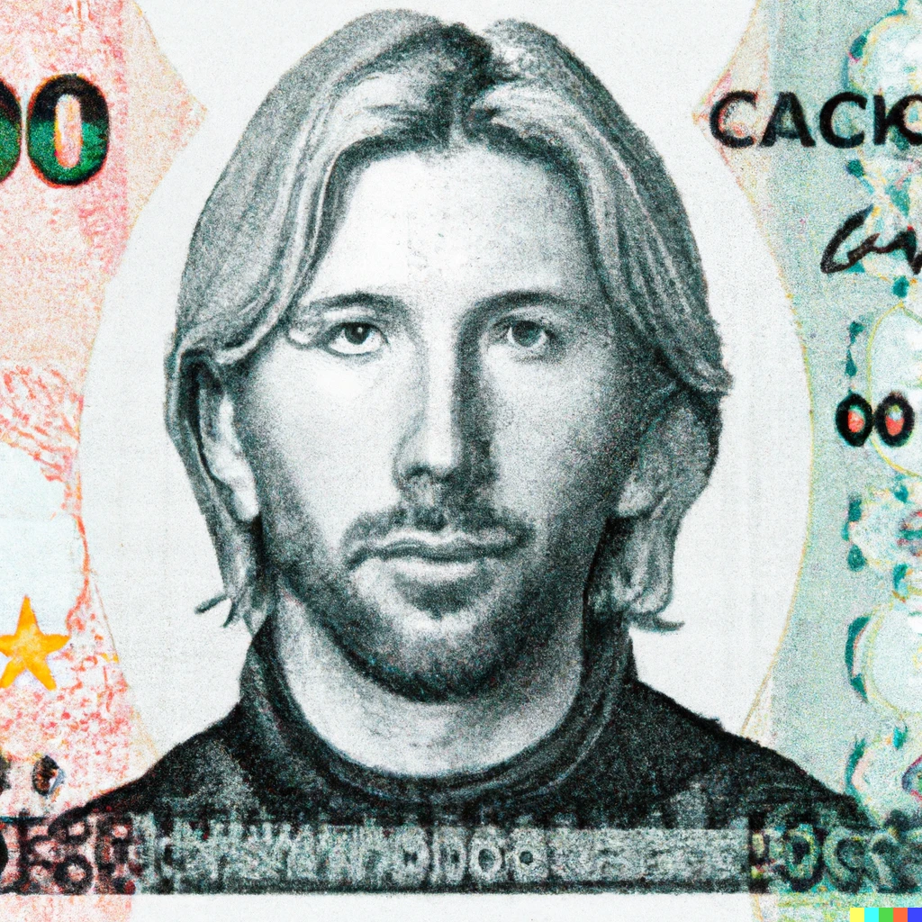 Prompt: Chad Kroeger of  nickelback on Canadian currency. 