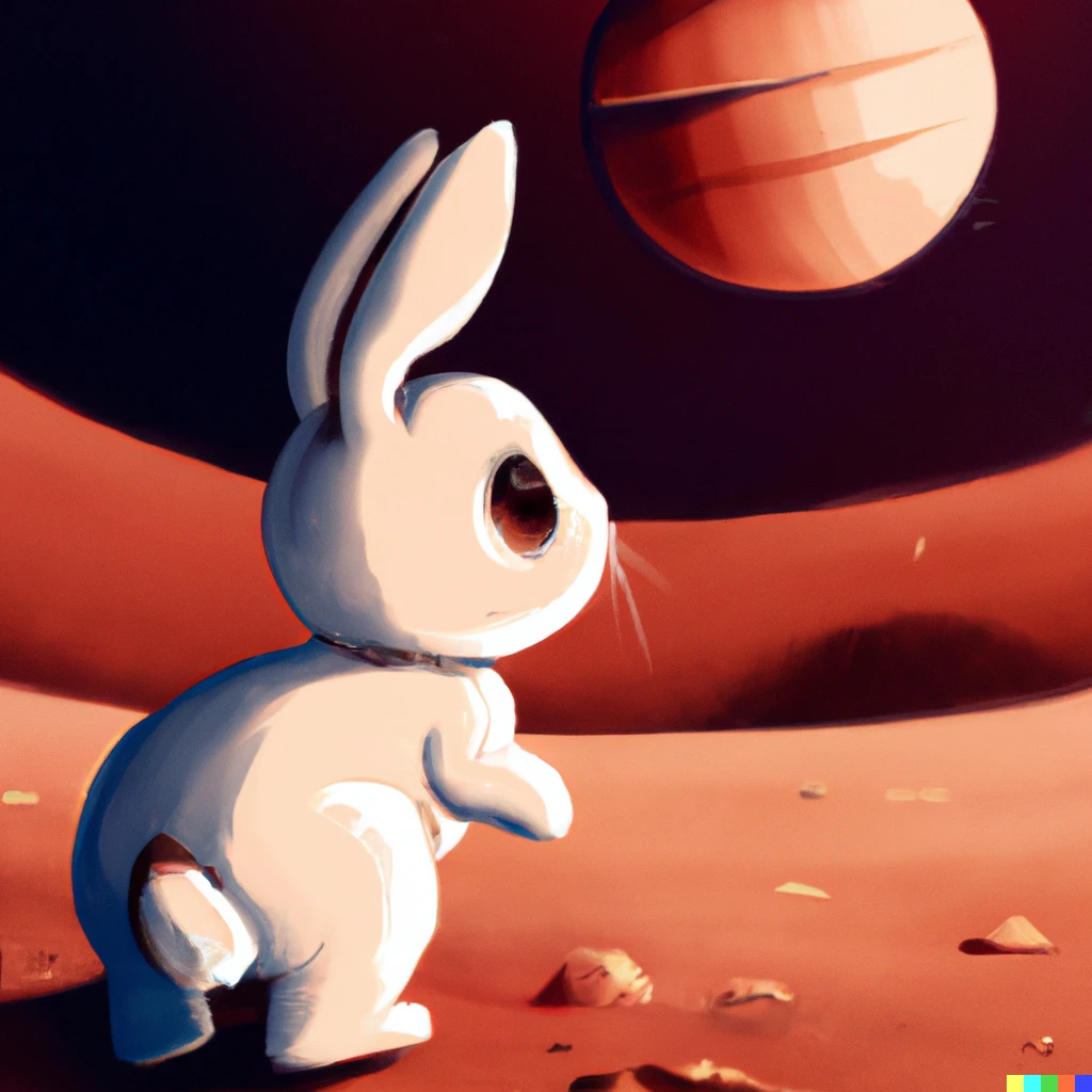 Prompt: A Little bunny in the space near mars, Digital art