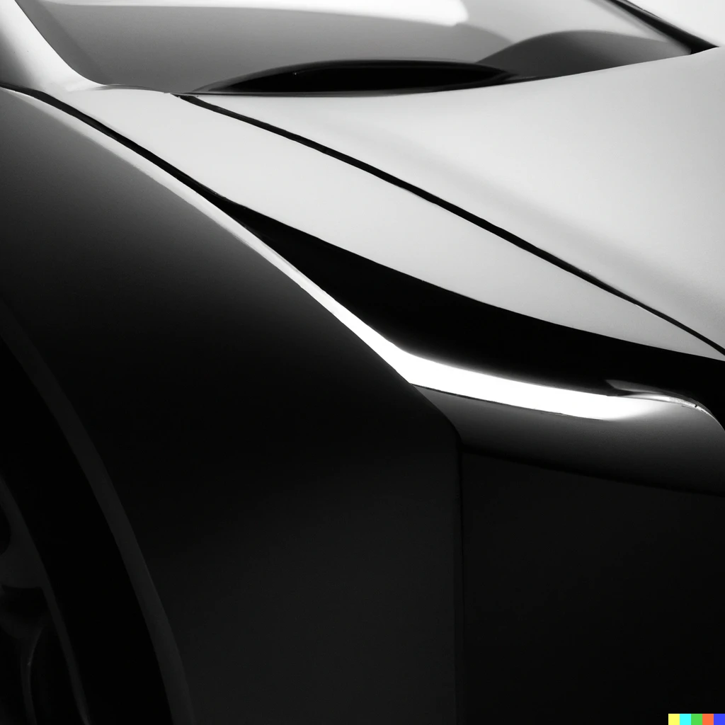 Prompt: electric sportscar, matte black, LED lights, product photography