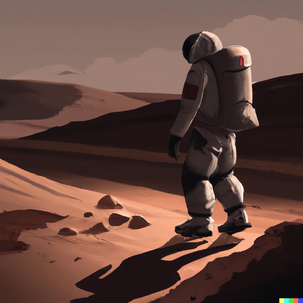 Prompt: the first step of mankind on mars, digital art