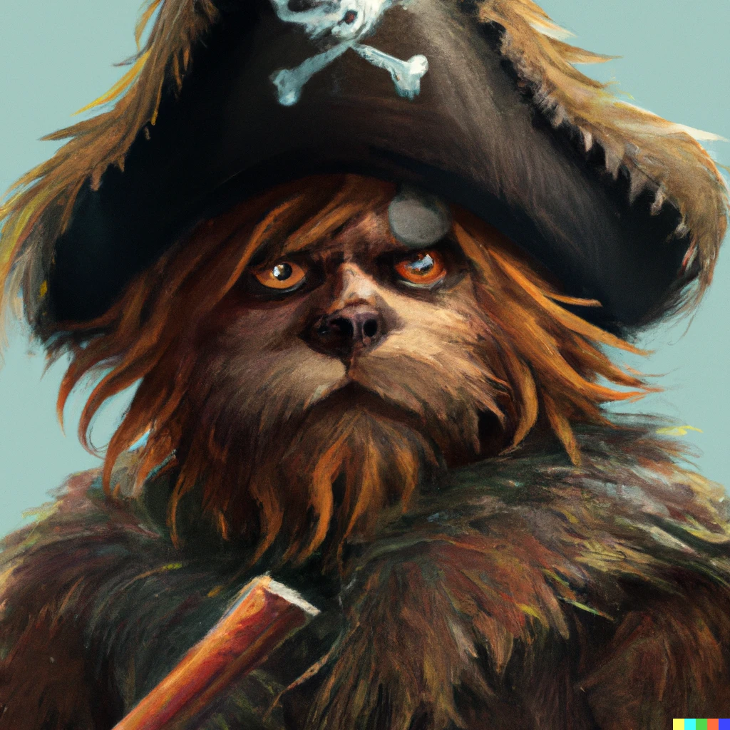 Prompt: chewbacca as a pirate, digital art 