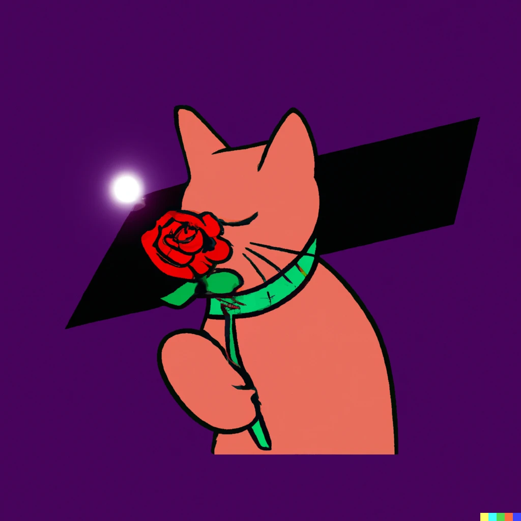 Prompt: a cat holding a rose, modern colorful clean illustration minimalist