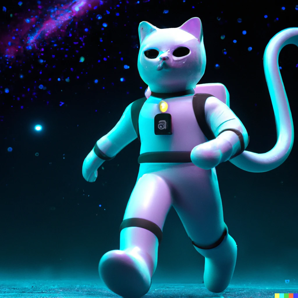 Prompt: A 3D render of astronaut cat walking gently to camera with background of infinity universe, digital art, synth wave | 511