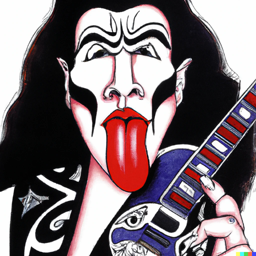 Prompt: gene simmons with his tongue out and playing the guitar as an ukiyoe painting