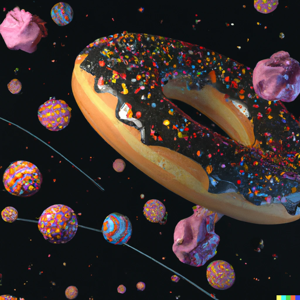 Prompt: 3d render of James Webb telescope picture with candy sprinkled donuts instead of galaxies