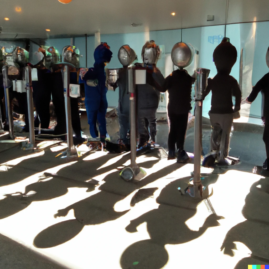 Prompt: aliens queueing up for passport control at JFK airport taken on a 2018 mobile camera