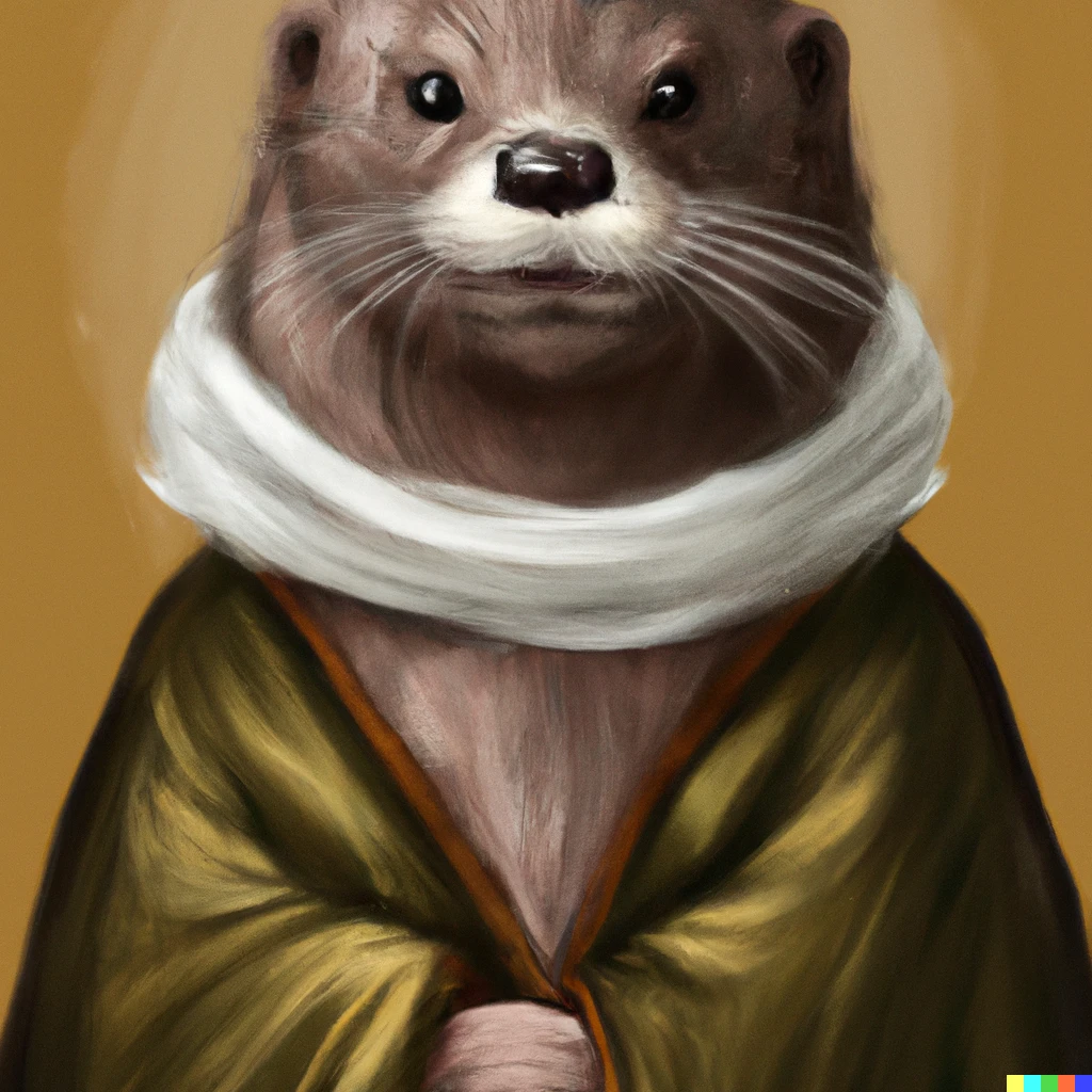 Prompt: Quizzical otter dressed in robes digital art 