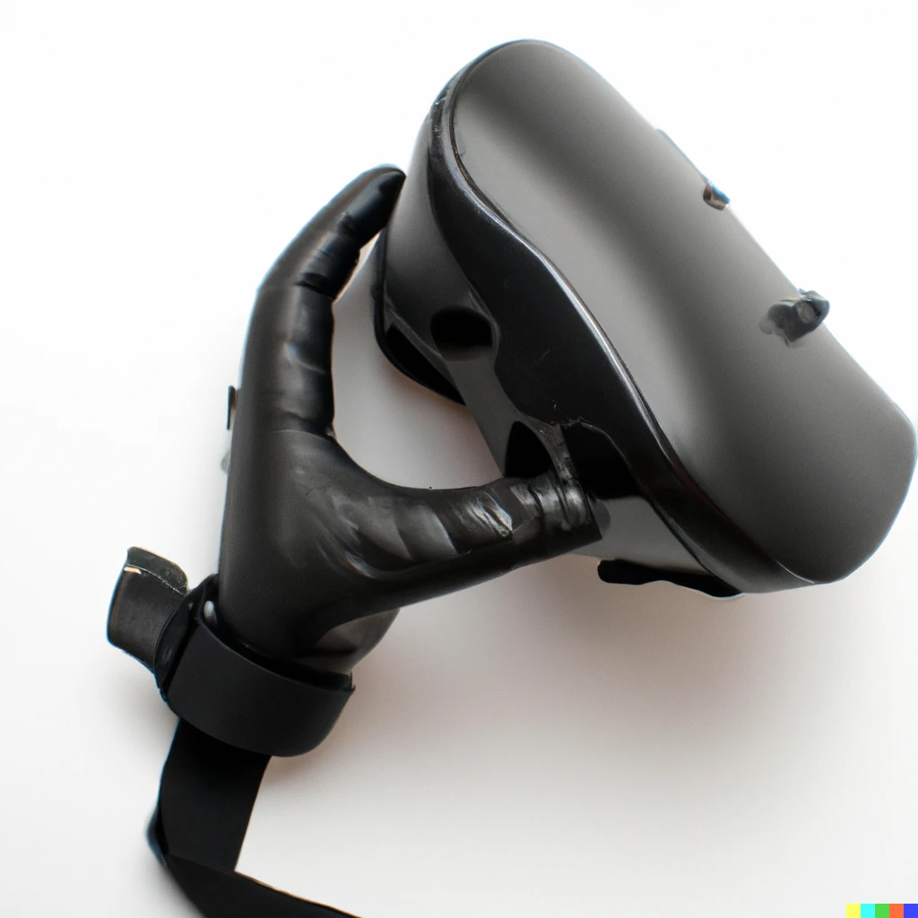 Prompt: A virtual reality headset with integrated hand tracking and haptics