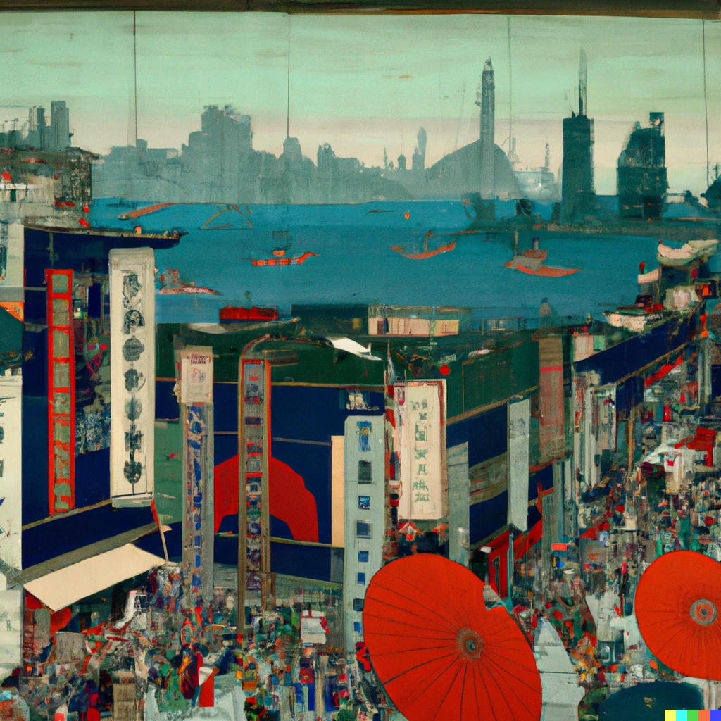 Prompt: times square, new york as painted by Hiroshige, ukiyo-e, broad daylight