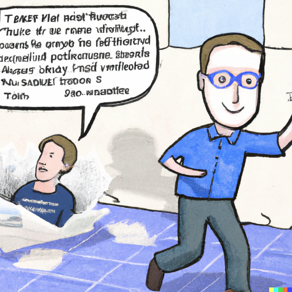 Prompt: facebook founder eventually getting out of the metaverse in newspaper cartoon style 