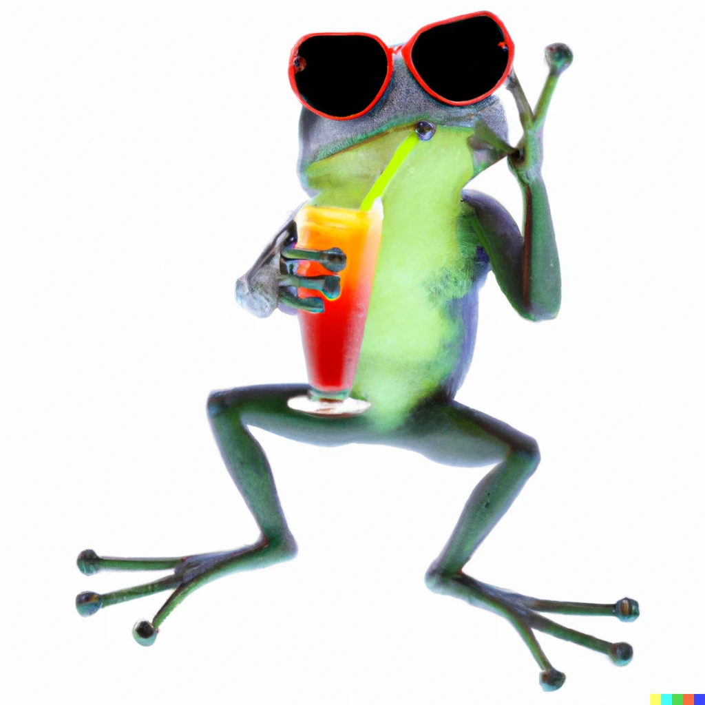Prompt: 3D render of frog drinking cocktail 