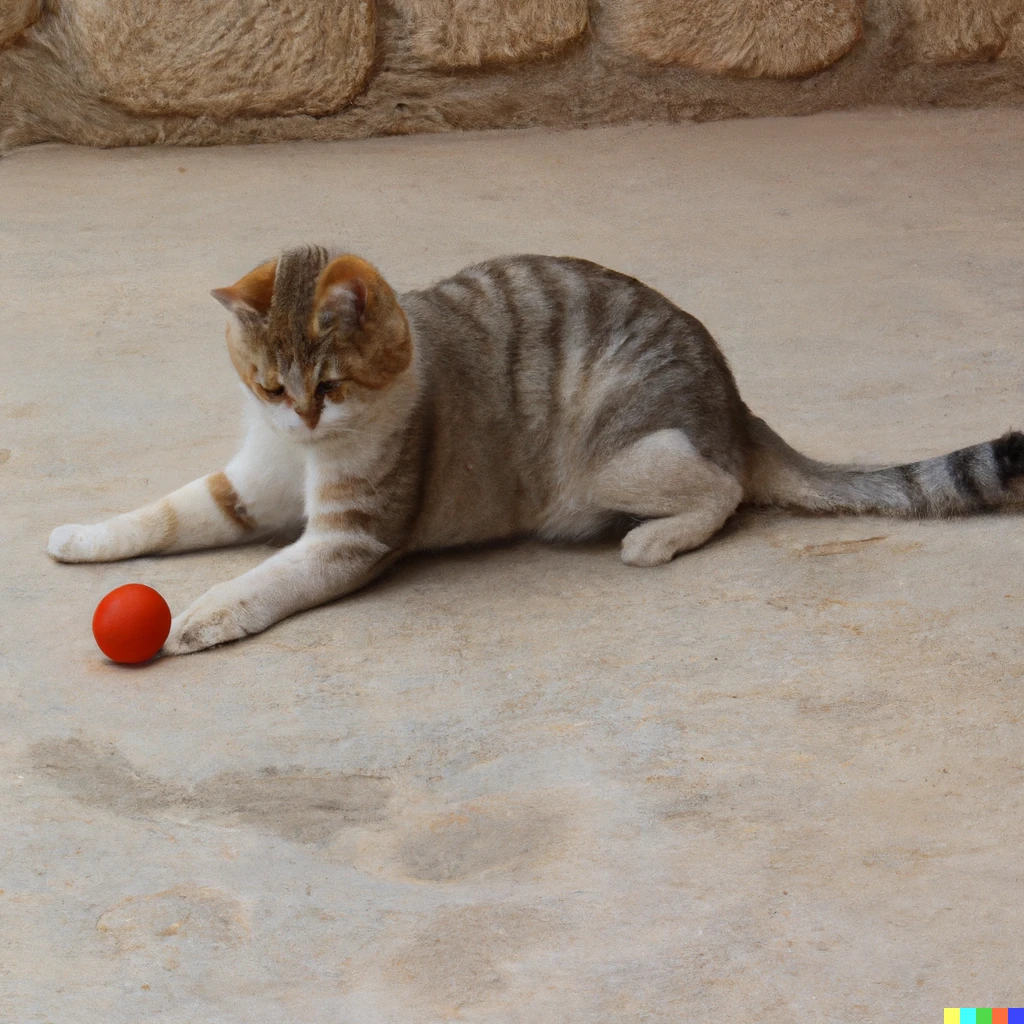 Prompt: A cat playing with a red ball | 778
