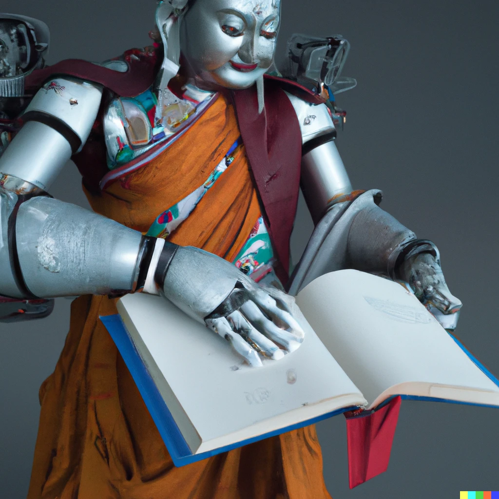 Prompt: Transforming gigantic robot based on the Buddhist monk Gyoki and a book, joint arms, VFX, photorealistic