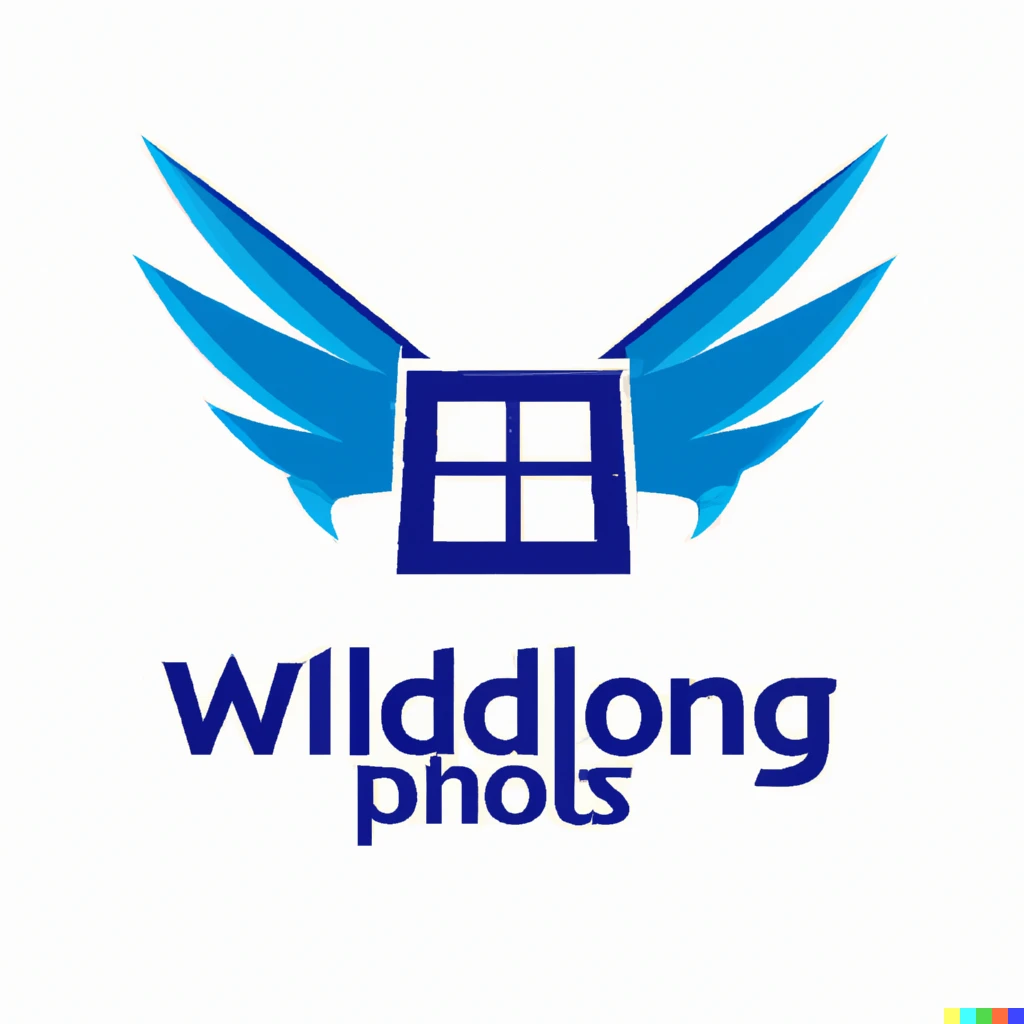 Prompt: Flying Windows logo with head and wing, in a sky