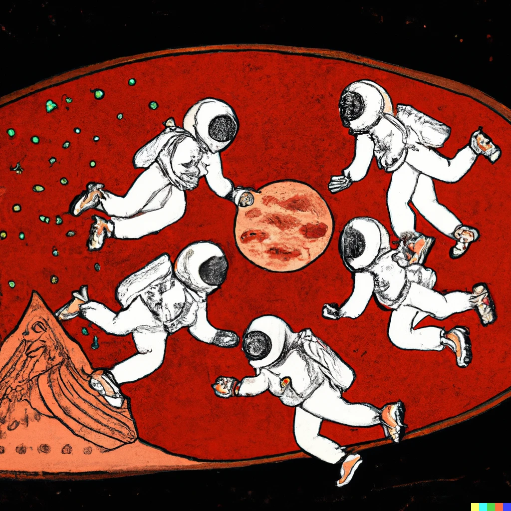 Prompt: astronauts on mars in style of persian miniature