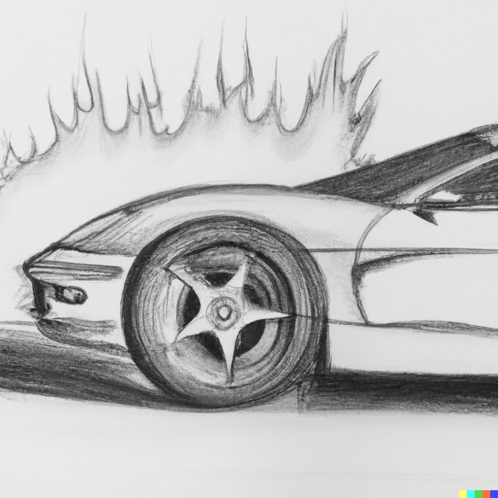 Prompt: pencil drwaing of a sportscar burning tires!