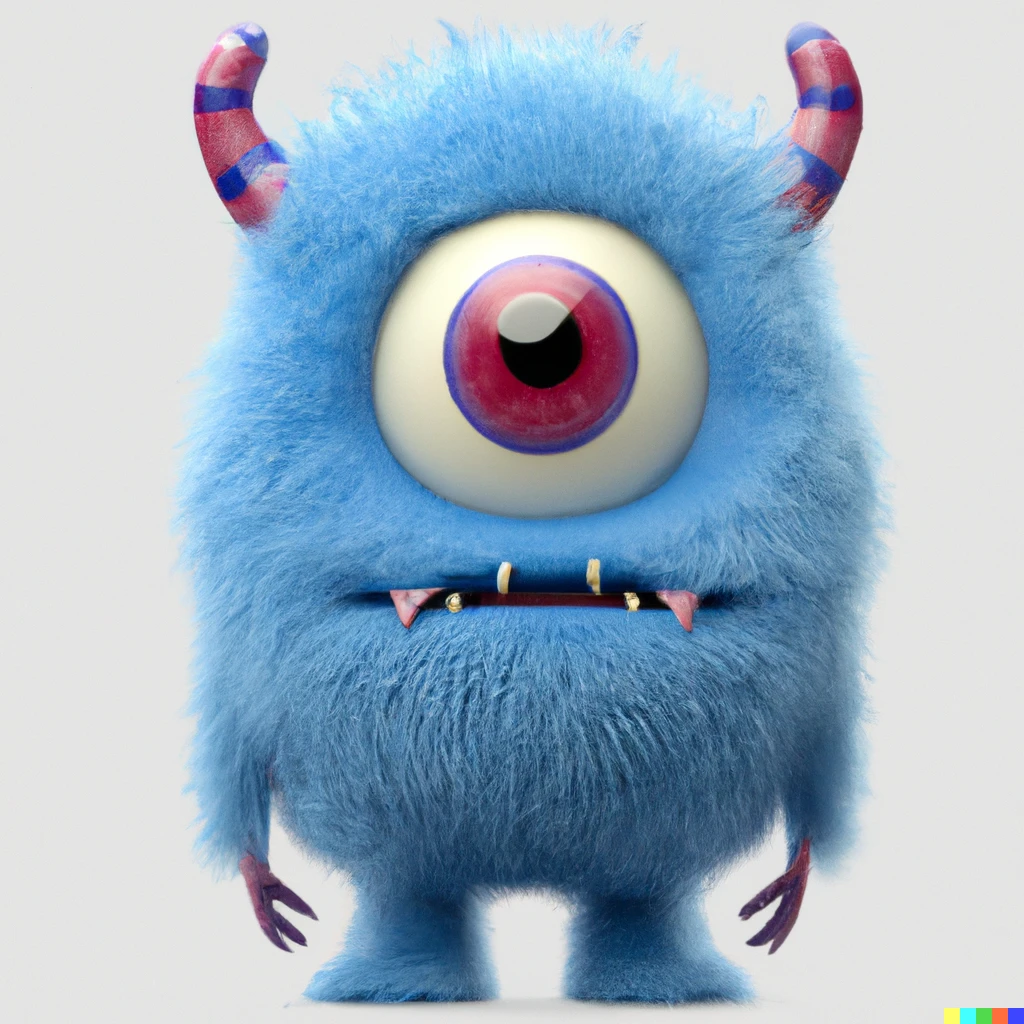 Prompt: blue furry monster with red eyes, 3d render