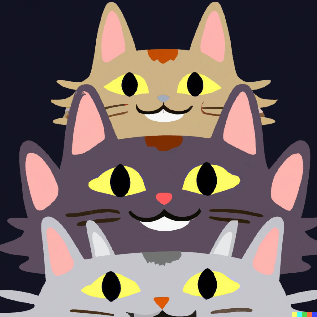 Prompt: happy cat which have three heads