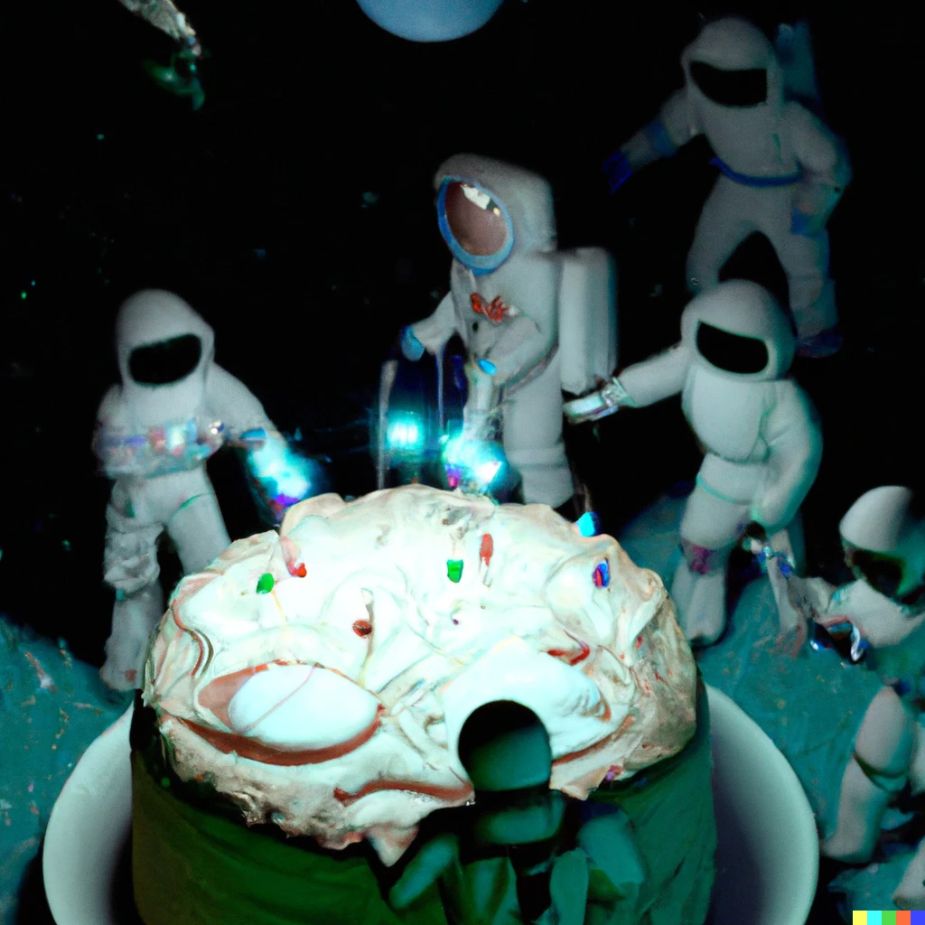 Prompt: A ray-traced image of Astronauts battling Aliens on top of a birthday cake. | 506