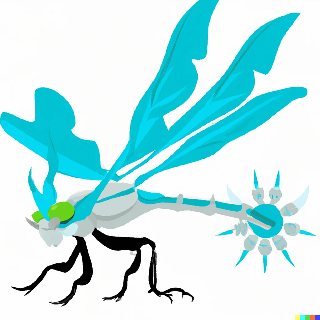 Prompt: A dragonfly evolving into a dragon Pokemon style