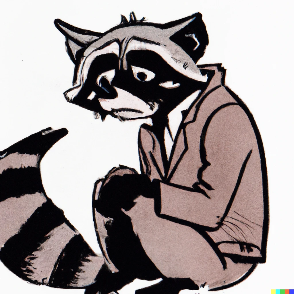 Prompt: 1960s cartoon of a depressed racoon