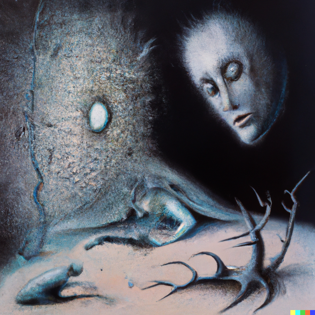 Nick × DALL·E | Zdzisław Beksiński painting of Neil Gaiman's the ...