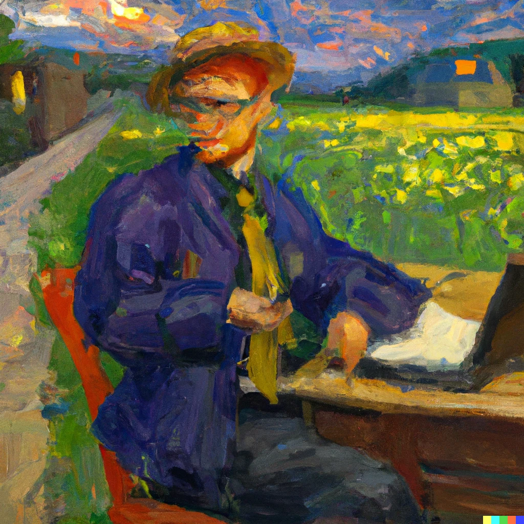 Prompt: "Information security specialist on a summer evening" by Vincent van Gogh