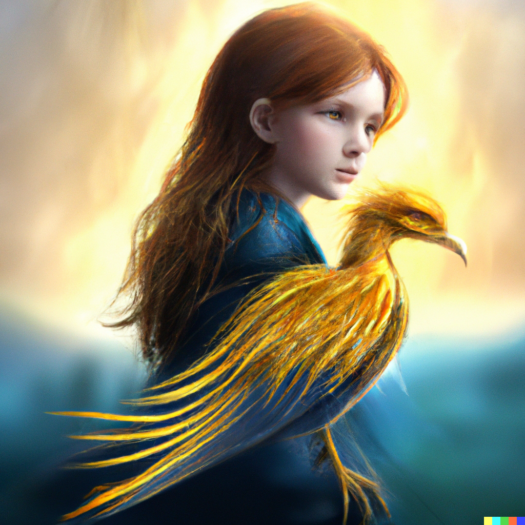 Jaromír × DALL·E 2 | matte painting of a flame-like phoenix bird ...