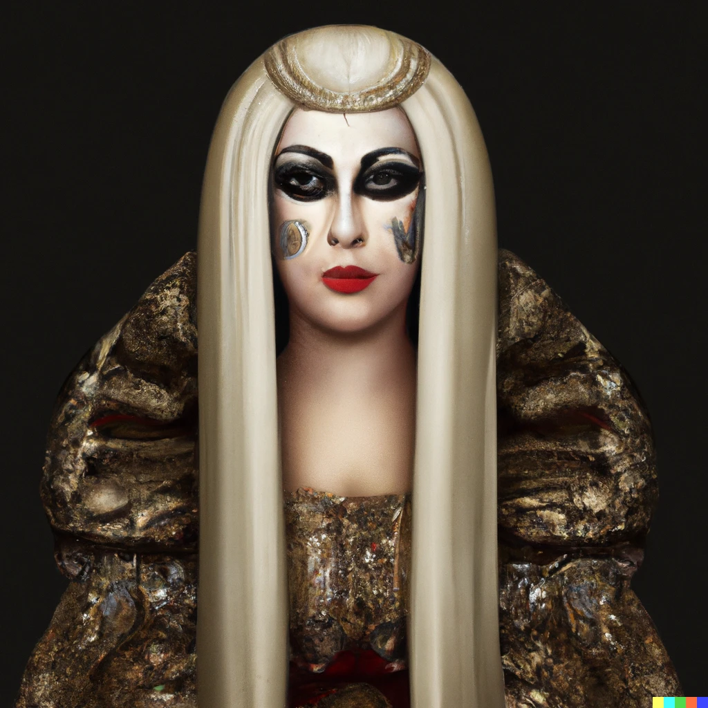 Prompt: Lady Gaga painted like the Mona Lisa wearing Alexander McQueen 