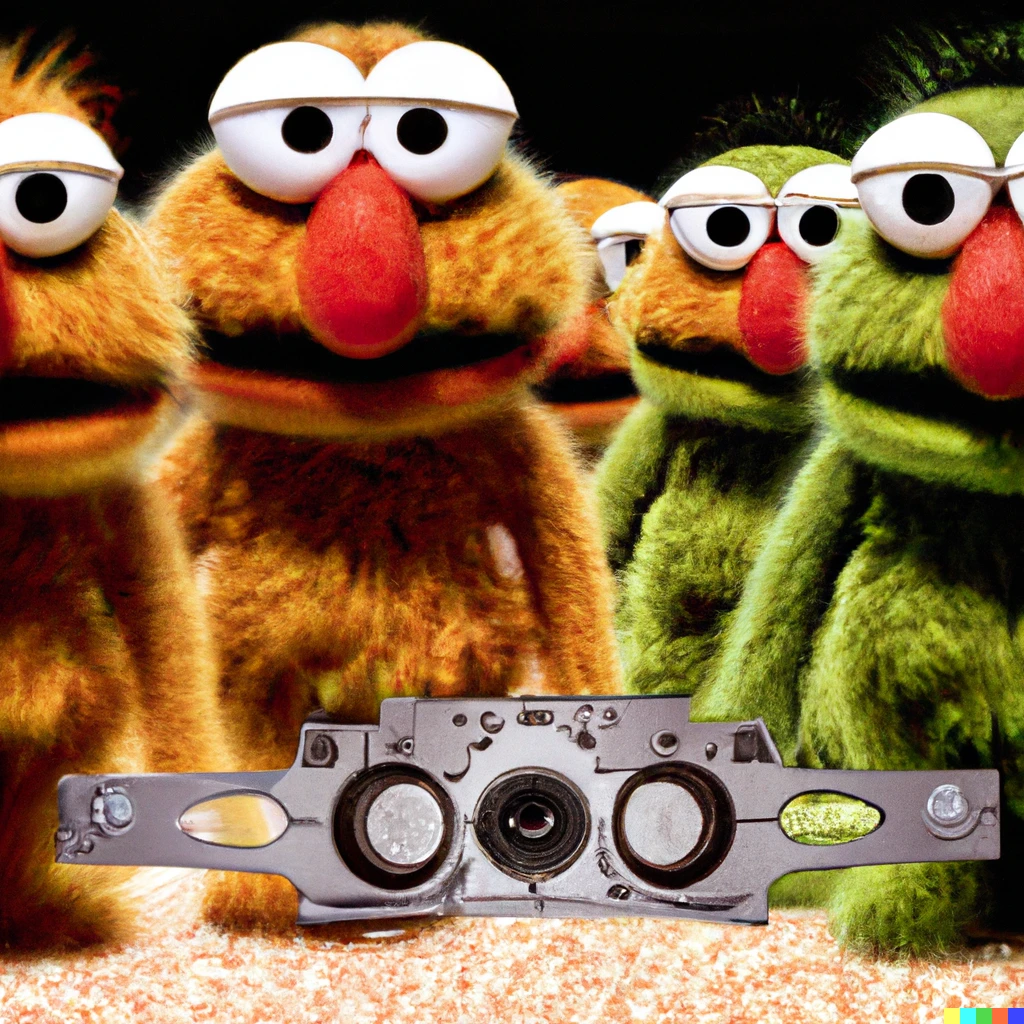 Prompt: terminator vision of muppets on sesame 